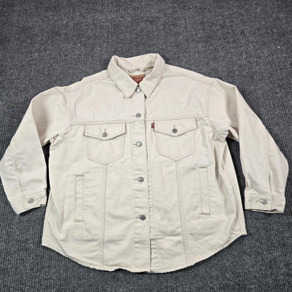 Levis Jacket Womens Large Beige Denim Bomber Western Button Front Unlined Casual